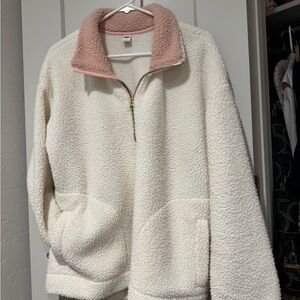 SOLD Old Navy Teddy Jacket Cream and Pink Sherpa Half-Zip Size L